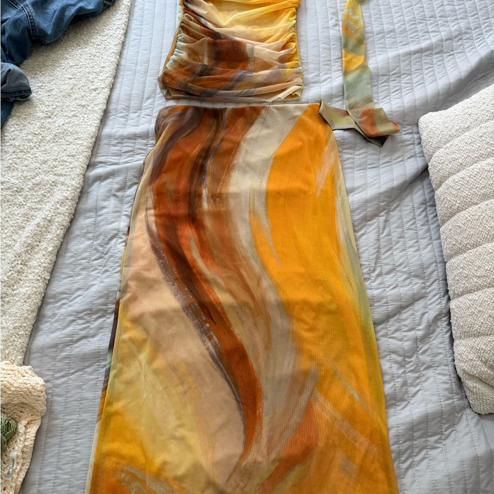Zara Multicolor Resort Ruched Set with Neck Scarf - Picture 2 of 7